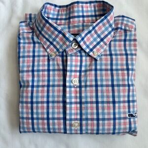 Vineyard Vines Preppy Coastal Blue & Pink Plaid Button-down Casual Men's Shirt